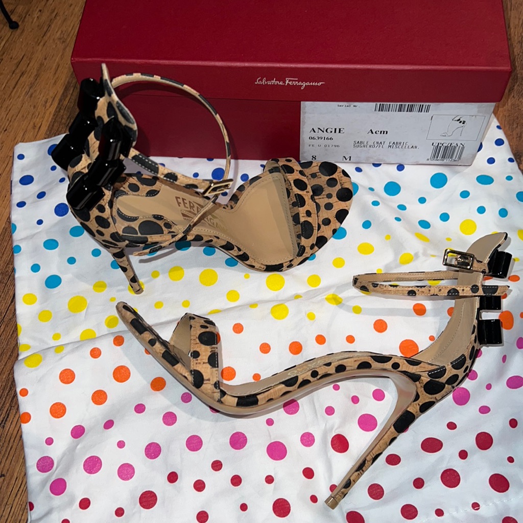 Salvatore Ferragamo Angie Limited Addition Black Polka Dot Sandals - Size 8